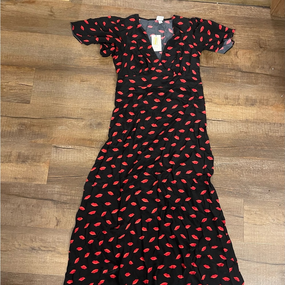 A New Day Black Maxi Dress with Red Pattern